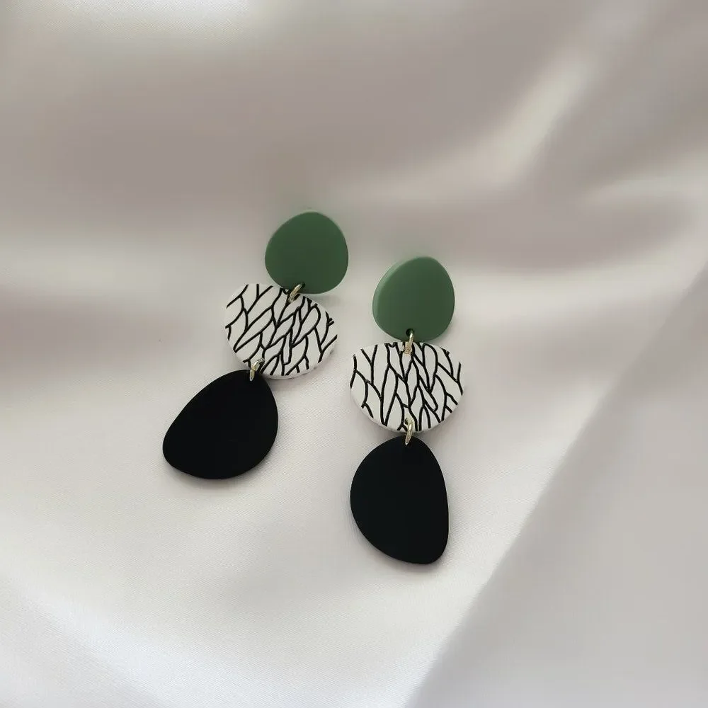 5/$25 Green and Black Acrylic Geometric Statement Earrings - Picture 9 of 10